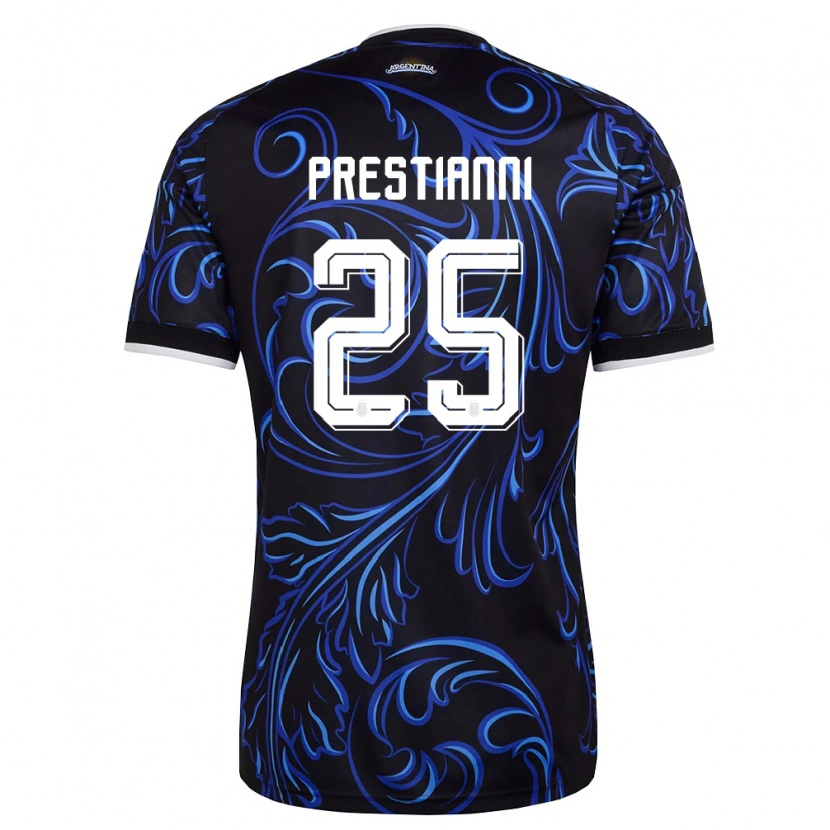 Danxen Barn Argentina Gianluca Prestianni #25 Svart Vit Himmelblå Bortatröja Matchtröjor 26-28 Tröjor T-Tröja