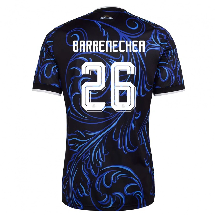 Danxen Barn Argentina Enzo Barrenechea #26 Svart Vit Himmelblå Bortatröja Matchtröjor 26-28 Tröjor T-Tröja