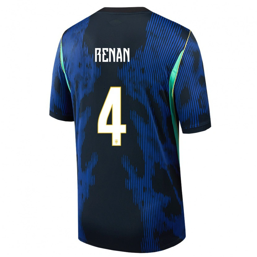 Danxen Barn Brasilien Robert Renan #4 Blå Marin Gul Bortatröja Matchtröjor 26-28 Tröjor T-Tröja
