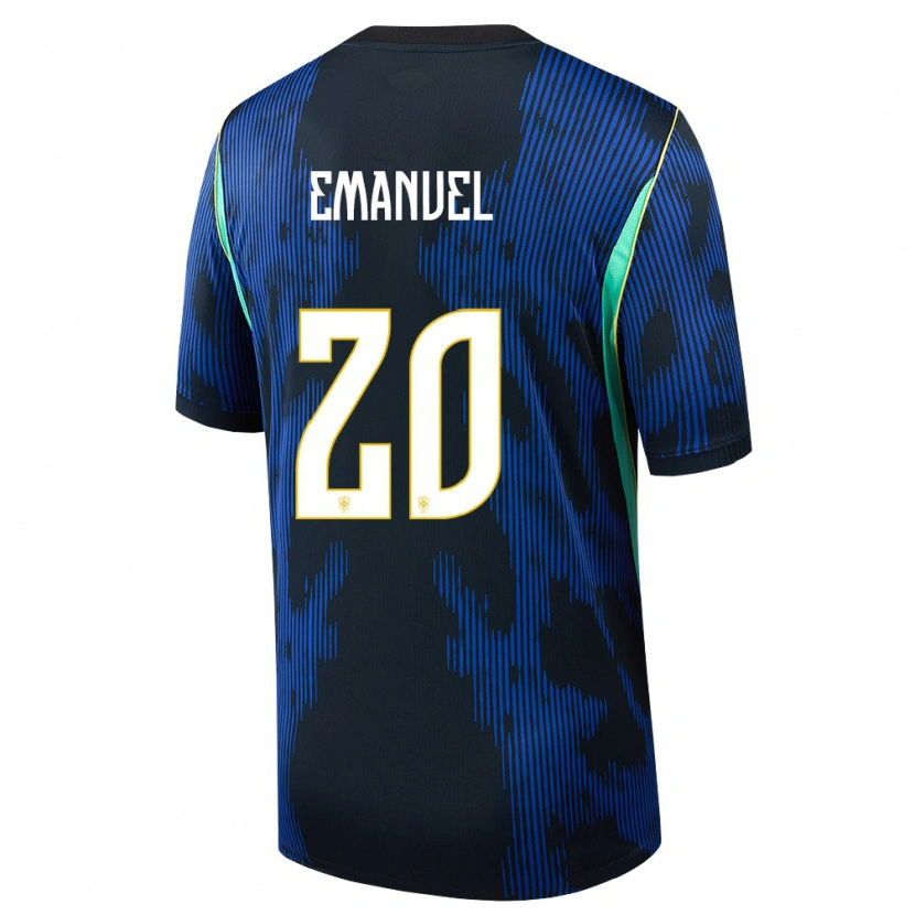 Danxen Barn Brasilien Emanuel #20 Blå Marin Gul Bortatröja Matchtröjor 26-28 Tröjor T-Tröja