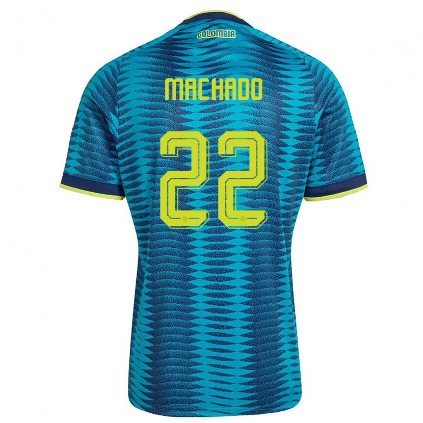 Danxen Barn Colombia Deiver Machado #22 Blå Marin Gul Bortatröja Matchtröjor 26-28 Tröjor T-Tröja