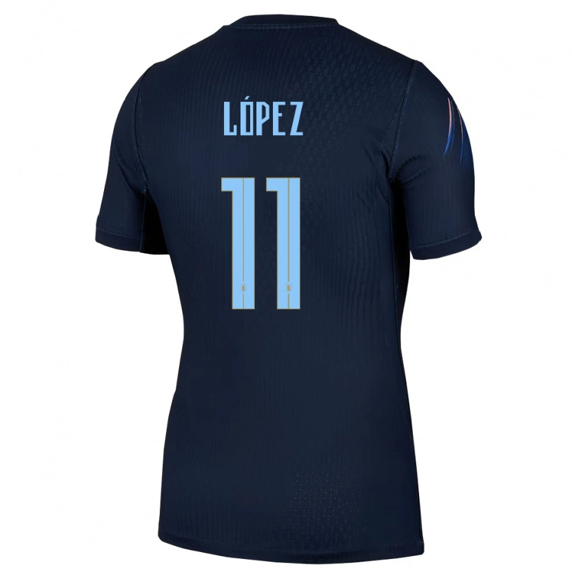 Danxen Barn Uruguay Guillermo Lopez #11 Svart Blå Bortatröja Matchtröjor 26-28 Tröjor T-Tröja