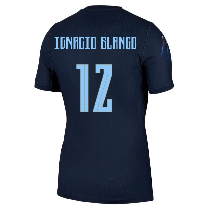 Danxen Barn Uruguay Juan Ignacio Blanco #12 Svart Blå Bortatröja Matchtröjor 26-28 Tröjor T-Tröja