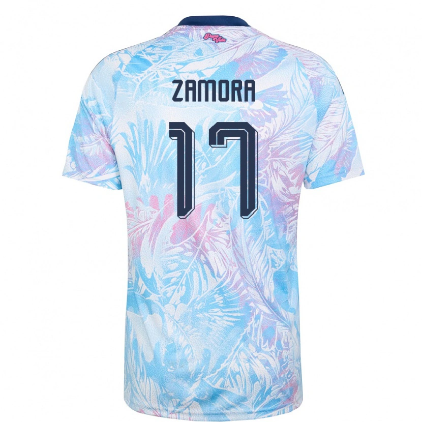 Danxen Barn Costa Rica Mariano Zamora #17 Himmelblå Marin Rosa Bortatröja Matchtröjor 26-28 Tröjor T-Tröja
