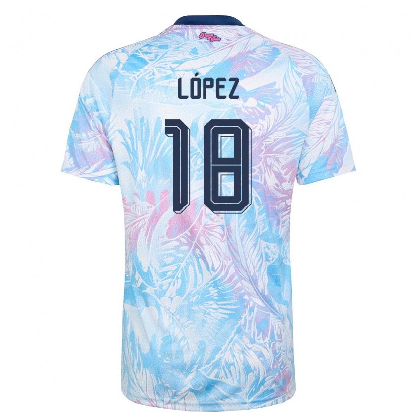 Danxen Barn Costa Rica Jafeth López #18 Himmelblå Marin Rosa Bortatröja Matchtröjor 26-28 Tröjor T-Tröja