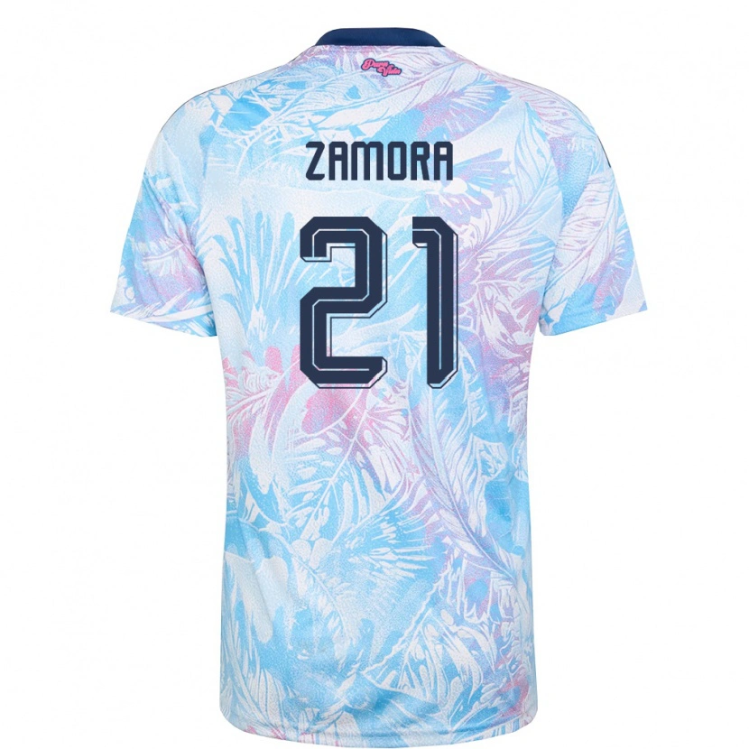 Danxen Barn Costa Rica Álvaro Zamora #21 Himmelblå Marin Rosa Bortatröja Matchtröjor 26-28 Tröjor T-Tröja