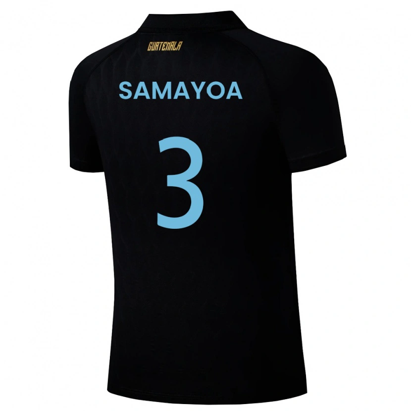 Danxen Barn Gwatemala Nicolás Samayoa #3 Svart Himmelblå Vit Bortatröja Matchtröjor 26-28 Tröjor T-Tröja