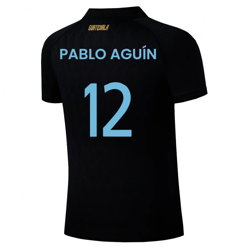 Danxen Barn Gwatemala Luis Pablo Aguín #12 Svart Himmelblå Vit Bortatröja Matchtröjor 26-28 Tröjor T-Tröja