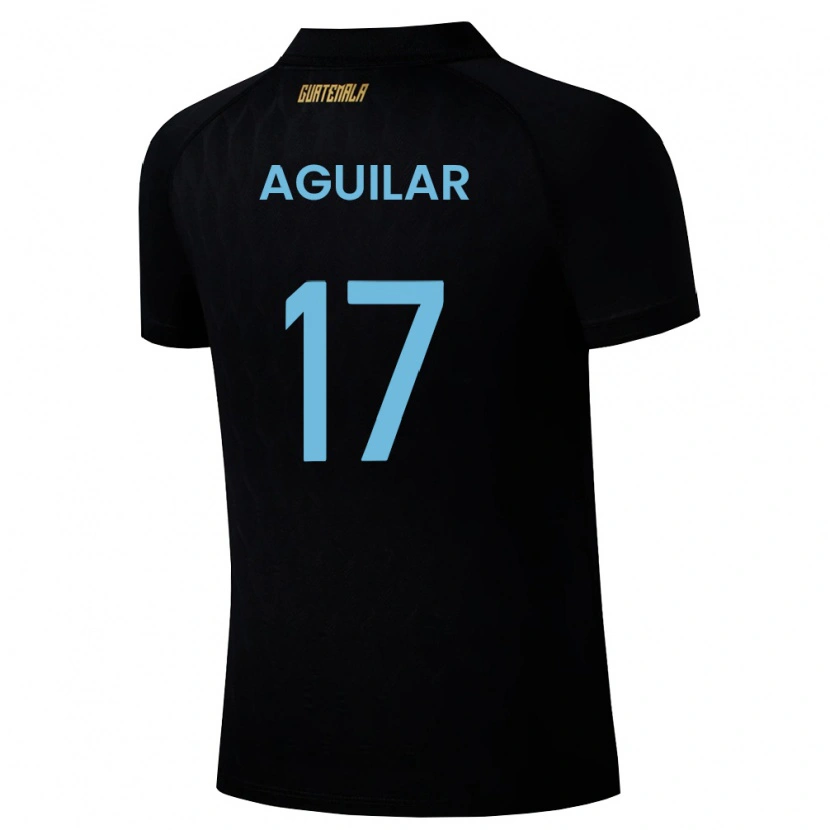 Danxen Barn Gwatemala René Aguilar #17 Svart Himmelblå Vit Bortatröja Matchtröjor 26-28 Tröjor T-Tröja