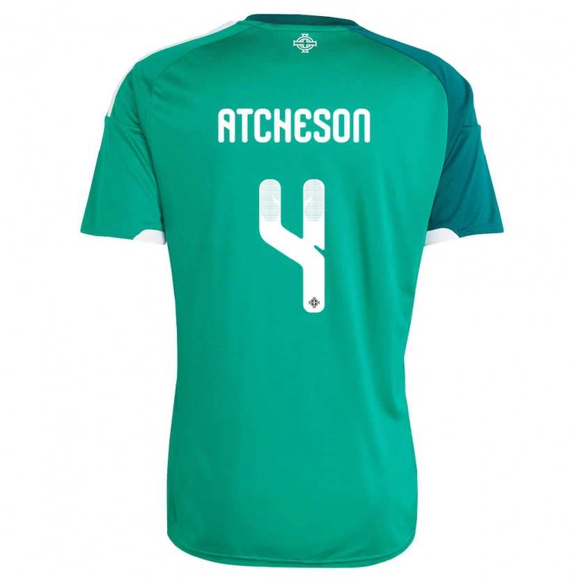 Danxen Män Nordirland Tom Atcheson #4 Grön Vit Hemmatröja Matchtröjor 26-28 Tröjor T-Tröja