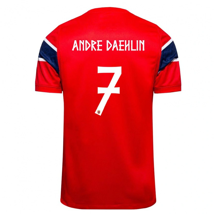 Danxen Män Norge Kevin André Dæhlin #7 Röd Marin Vit Hemmatröja Matchtröjor 26-28 Tröjor T-Tröja