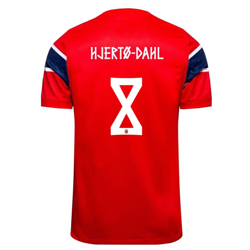 Danxen Män Norge Jens Hjertø-Dahl #8 Röd Marin Vit Hemmatröja Matchtröjor 26-28 Tröjor T-Tröja