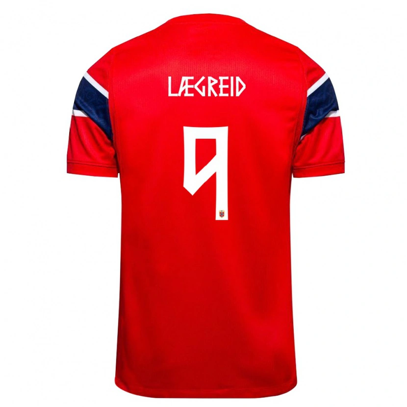 Danxen Män Norge Julian Lægreid #9 Röd Marin Vit Hemmatröja Matchtröjor 26-28 Tröjor T-Tröja
