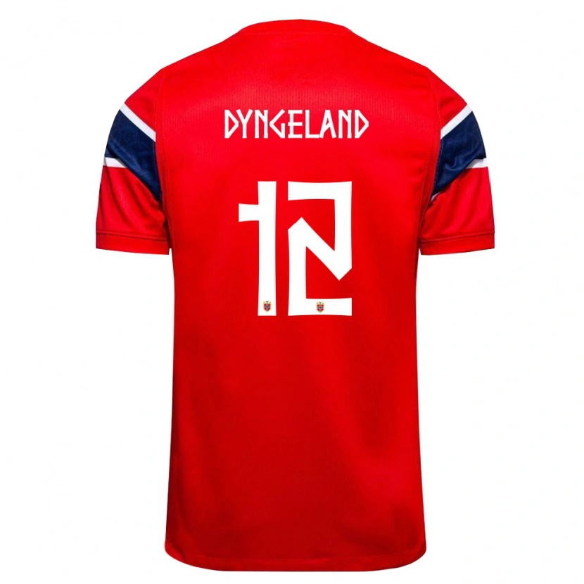 Danxen Män Norge Mathias Dyngeland #12 Röd Marin Vit Hemmatröja Matchtröjor 26-28 Tröjor T-Tröja