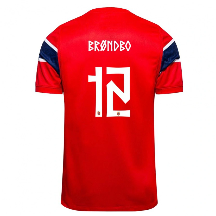 Danxen Män Norge Magnus Brøndbo #12 Röd Marin Vit Hemmatröja Matchtröjor 26-28 Tröjor T-Tröja