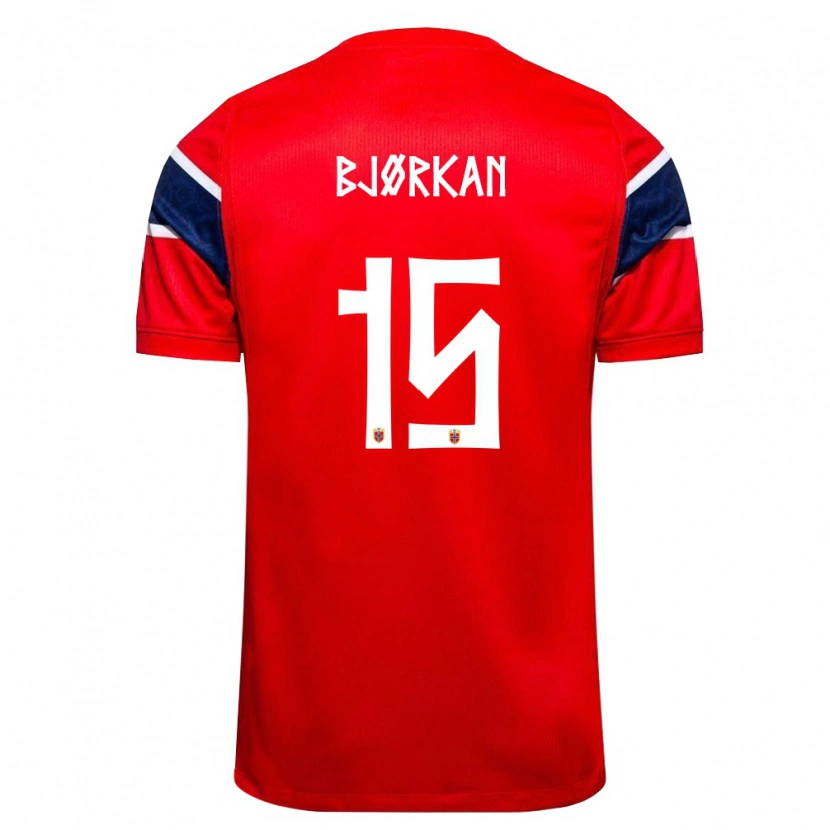 Danxen Män Norge Fredrik Bjørkan #15 Röd Marin Vit Hemmatröja Matchtröjor 26-28 Tröjor T-Tröja