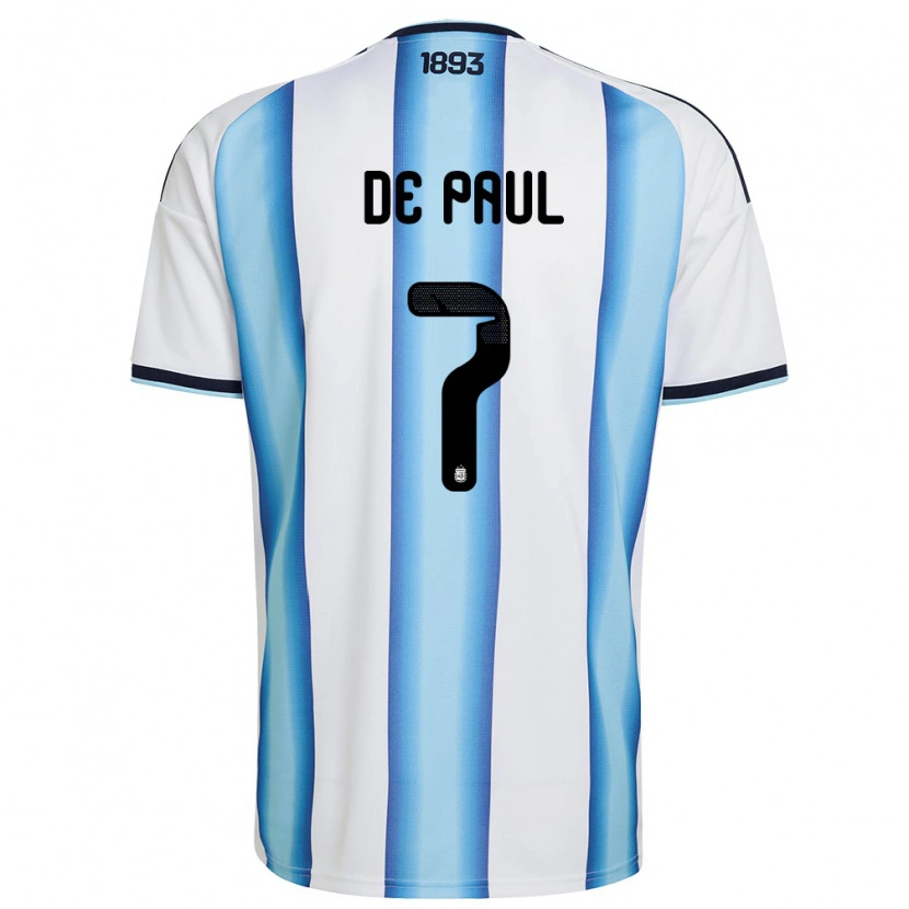 Danxen Män Argentina Rodrigo De Paul #7 Vit Himmelblå Marin Hemmatröja Matchtröjor 26-28 Tröjor T-Tröja