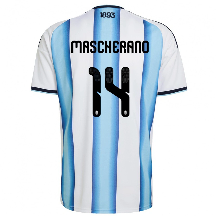 Danxen Män Argentina Javier Mascherano #14 Vit Himmelblå Marin Hemmatröja Matchtröjor 26-28 Tröjor T-Tröja