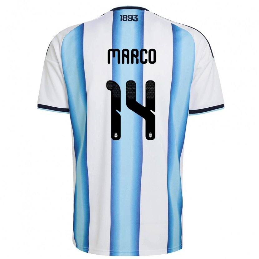 Danxen Män Argentina Francisco Marco #14 Vit Himmelblå Marin Hemmatröja Matchtröjor 26-28 Tröjor T-Tröja