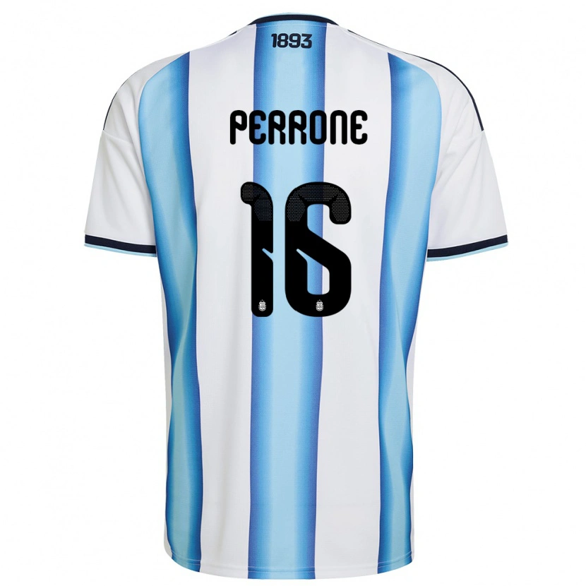Danxen Män Argentina Máximo Perrone #16 Vit Himmelblå Marin Hemmatröja Matchtröjor 26-28 Tröjor T-Tröja