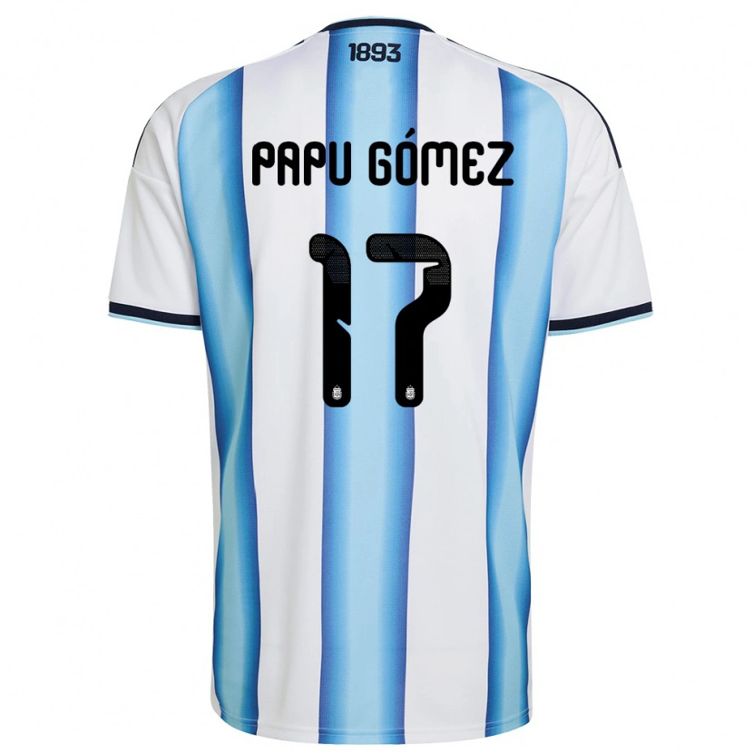 Danxen Män Argentina Papu Gomez #17 Vit Himmelblå Marin Hemmatröja Matchtröjor 26-28 Tröjor T-Tröja