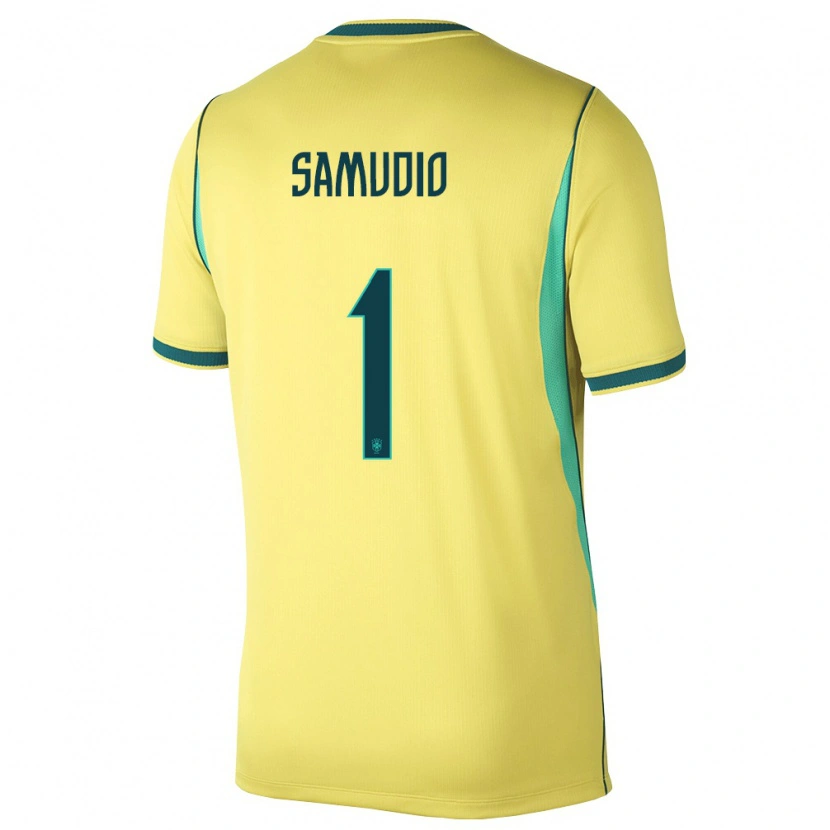 Danxen Män Brasilien Bruno Samudio #1 Gul Grön Hemmatröja Matchtröjor 26-28 Tröjor T-Tröja