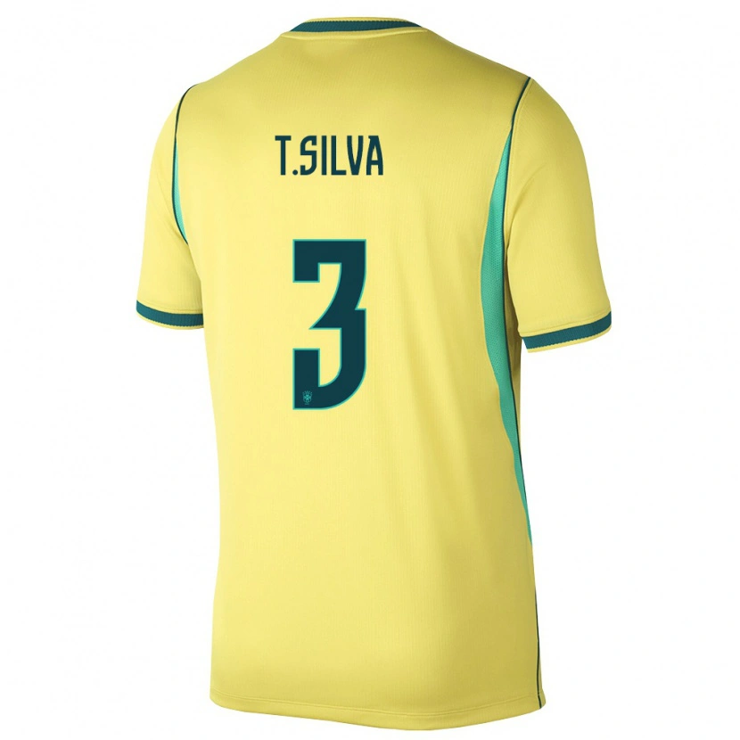 Danxen Män Brasilien Thiago Silva #3 Gul Grön Hemmatröja Matchtröjor 26-28 Tröjor T-Tröja