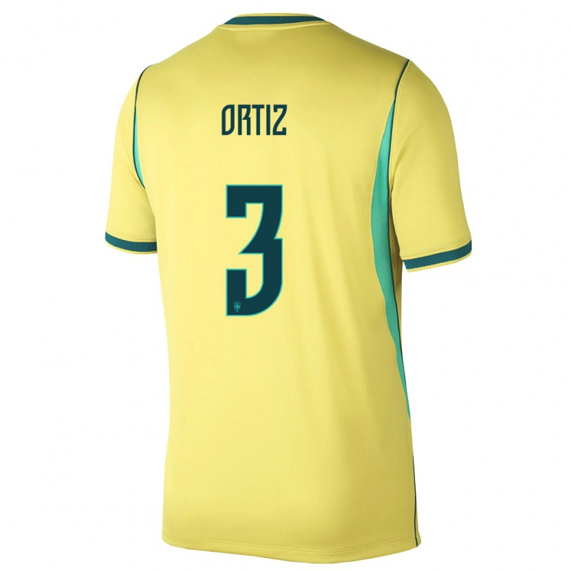 Danxen Män Brasilien Léo Ortiz #3 Gul Grön Hemmatröja Matchtröjor 26-28 Tröjor T-Tröja