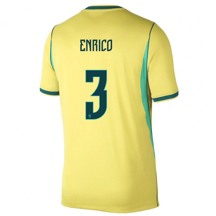 Danxen Män Brasilien Enrico #3 Gul Grön Hemmatröja Matchtröjor 26-28 Tröjor T-Tröja