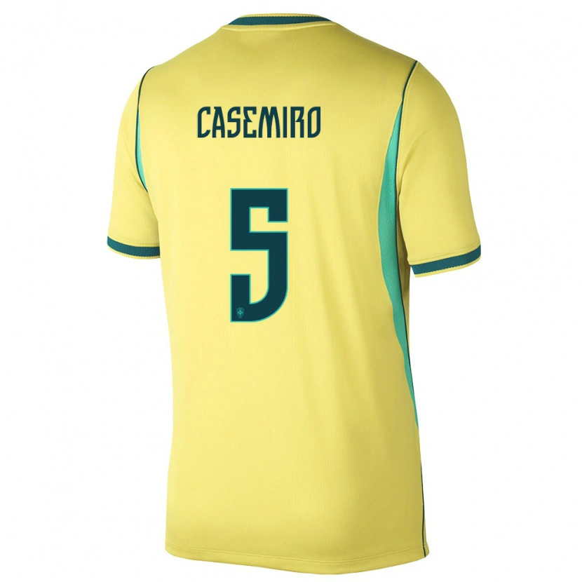 Danxen Män Brasilien Casemiro #5 Gul Grön Hemmatröja Matchtröjor 26-28 Tröjor T-Tröja