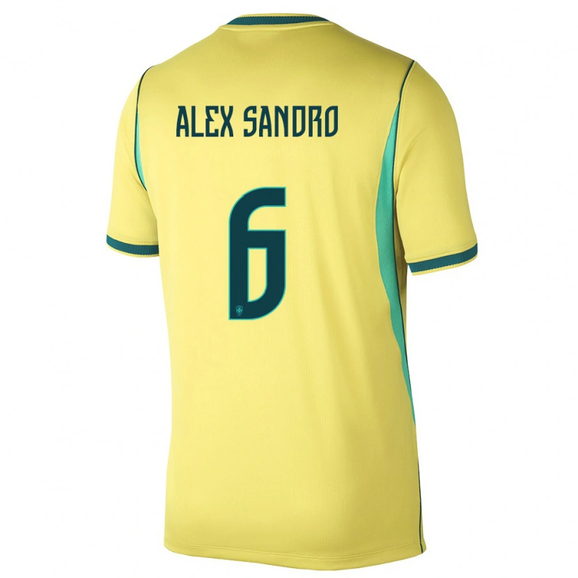 Danxen Män Brasilien Alex Sandro #6 Gul Grön Hemmatröja Matchtröjor 26-28 Tröjor T-Tröja