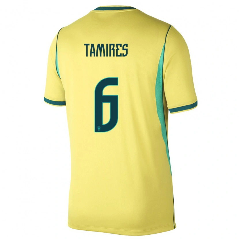 Danxen Män Brasilien Tamires #6 Gul Grön Hemmatröja Matchtröjor 26-28 Tröjor T-Tröja