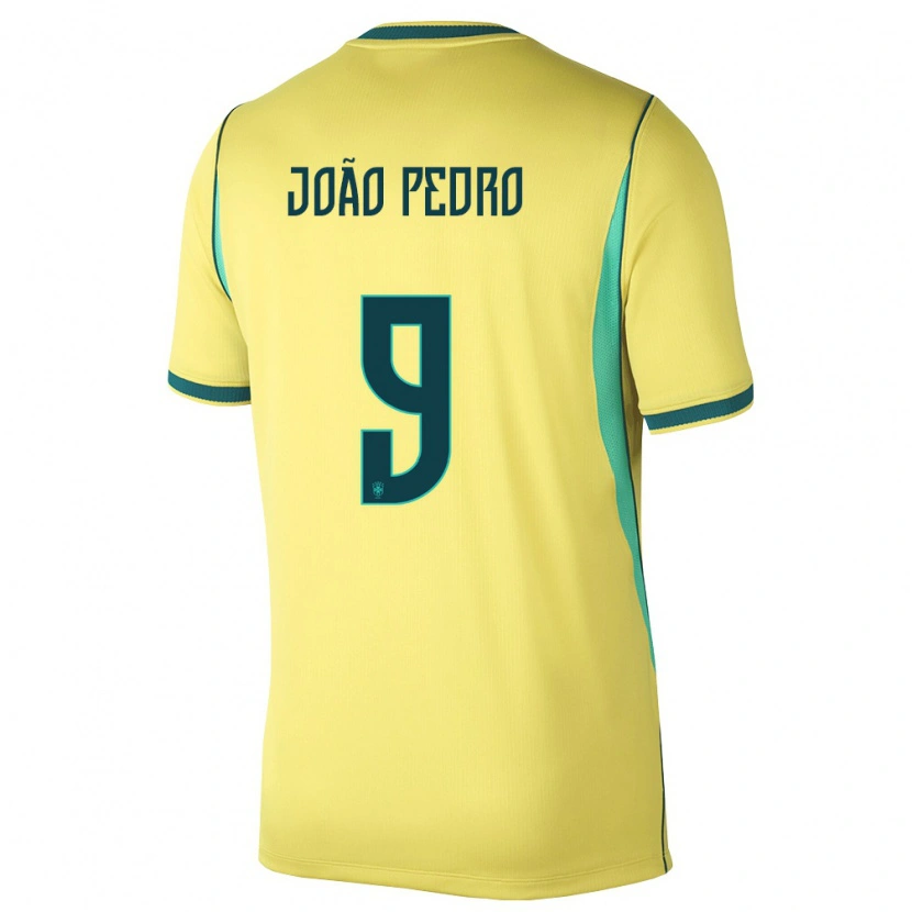 Danxen Män Brasilien João Pedro #9 Gul Grön Hemmatröja Matchtröjor 26-28 Tröjor T-Tröja