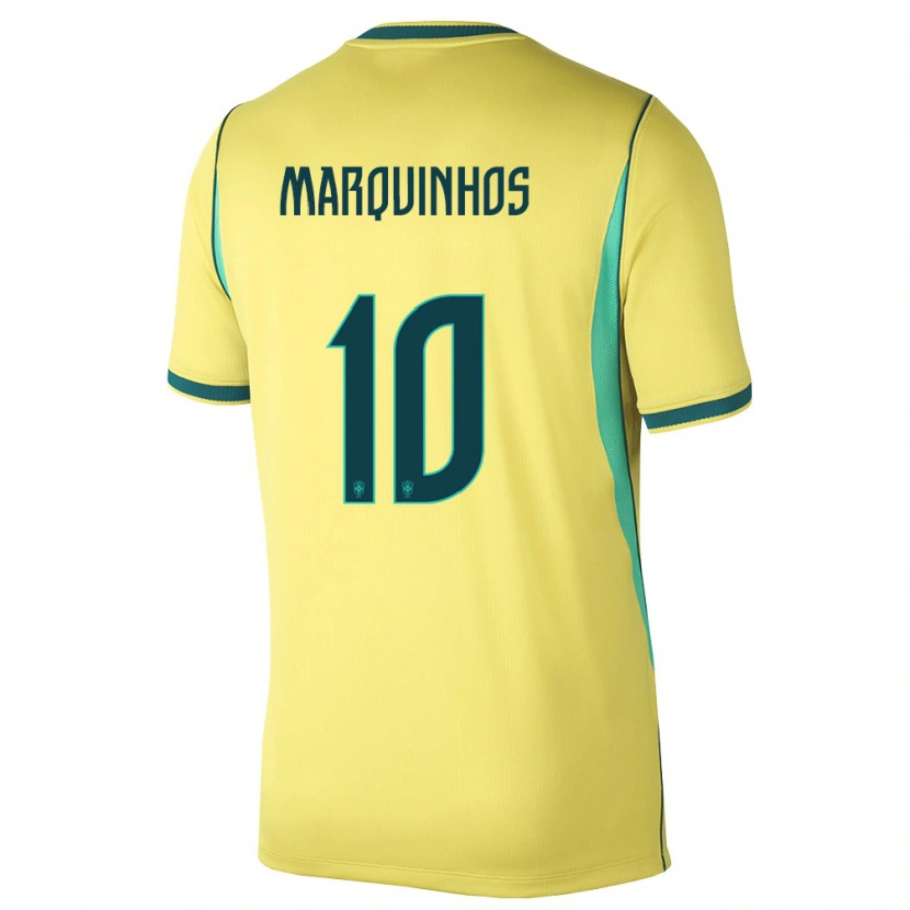Danxen Män Brasilien Marquinhos #10 Gul Grön Hemmatröja Matchtröjor 26-28 Tröjor T-Tröja