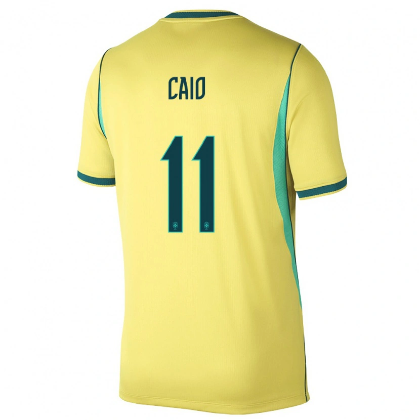 Danxen Män Brasilien Caio #11 Gul Grön Hemmatröja Matchtröjor 26-28 Tröjor T-Tröja