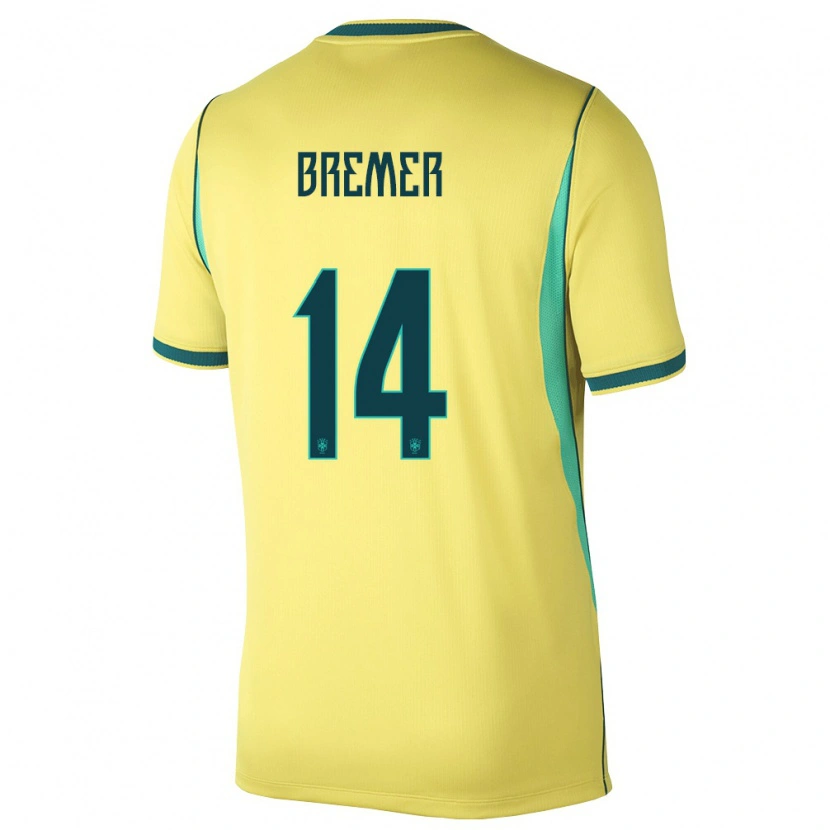 Danxen Män Brasilien Bremer #14 Gul Grön Hemmatröja Matchtröjor 26-28 Tröjor T-Tröja