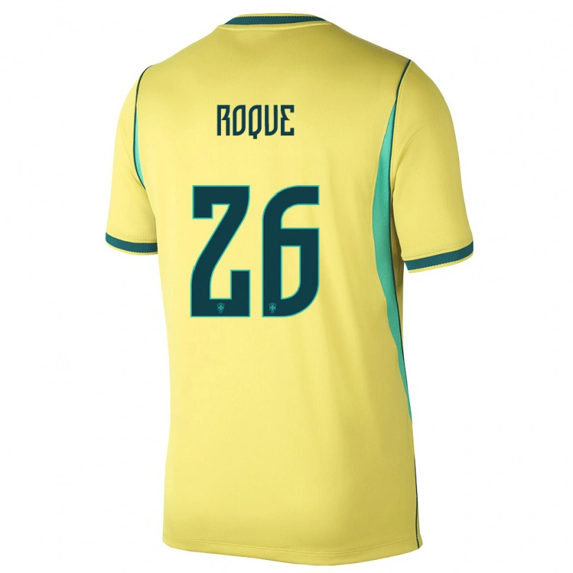 Danxen Män Brasilien Vitor Roque #26 Gul Grön Hemmatröja Matchtröjor 26-28 Tröjor T-Tröja