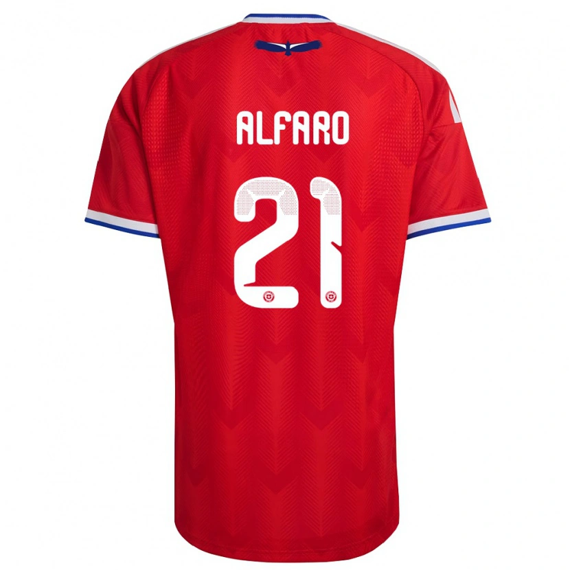 Danxen Män Chile Julián Alfaro #21 Röd Vit Blå Hemmatröja Matchtröjor 26-28 Tröjor T-Tröja