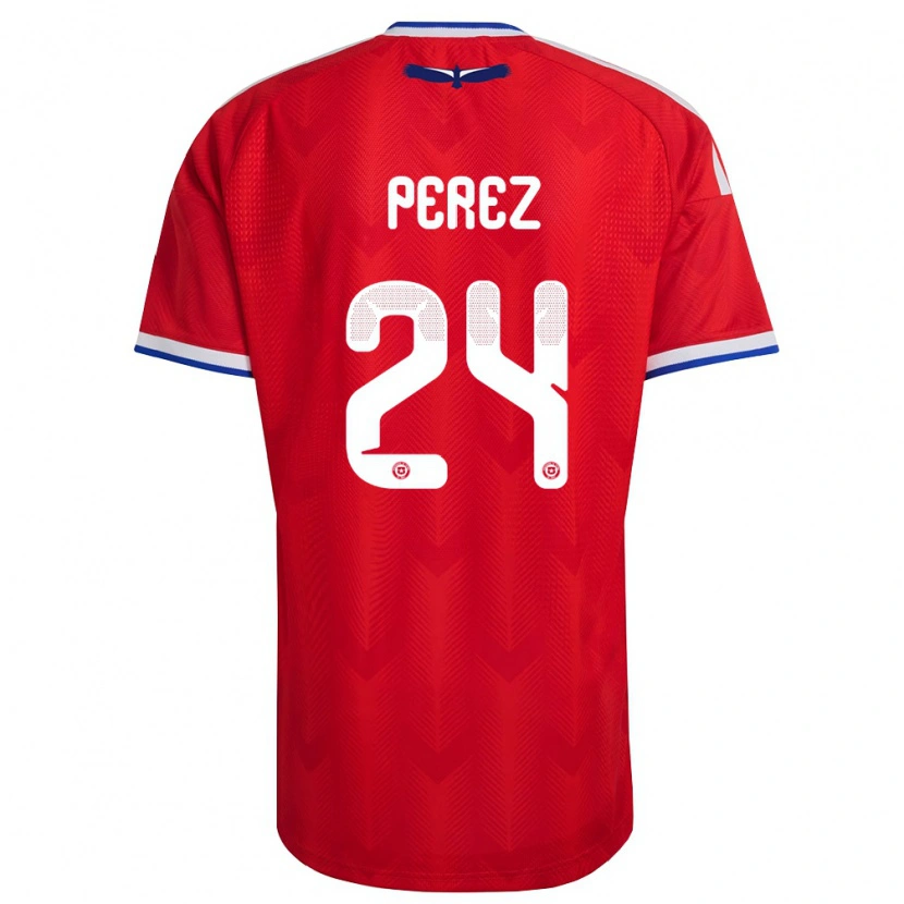 Danxen Män Chile César Pérez #24 Röd Vit Blå Hemmatröja Matchtröjor 26-28 Tröjor T-Tröja