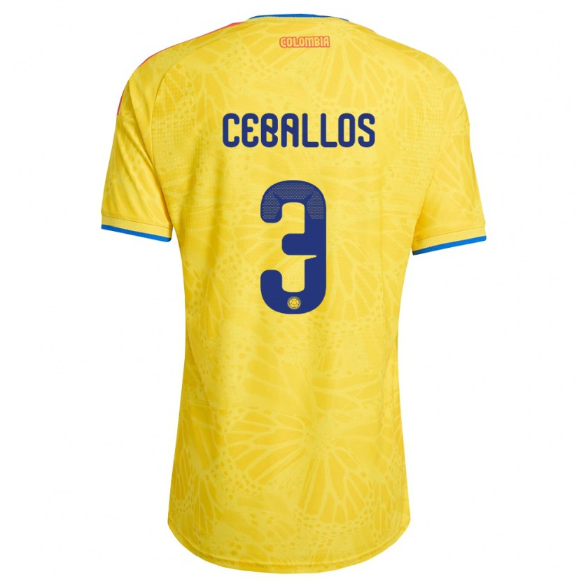 Danxen Män Colombia Brayan Ceballos #3 Gul Blå Röd Hemmatröja Matchtröjor 26-28 Tröjor T-Tröja