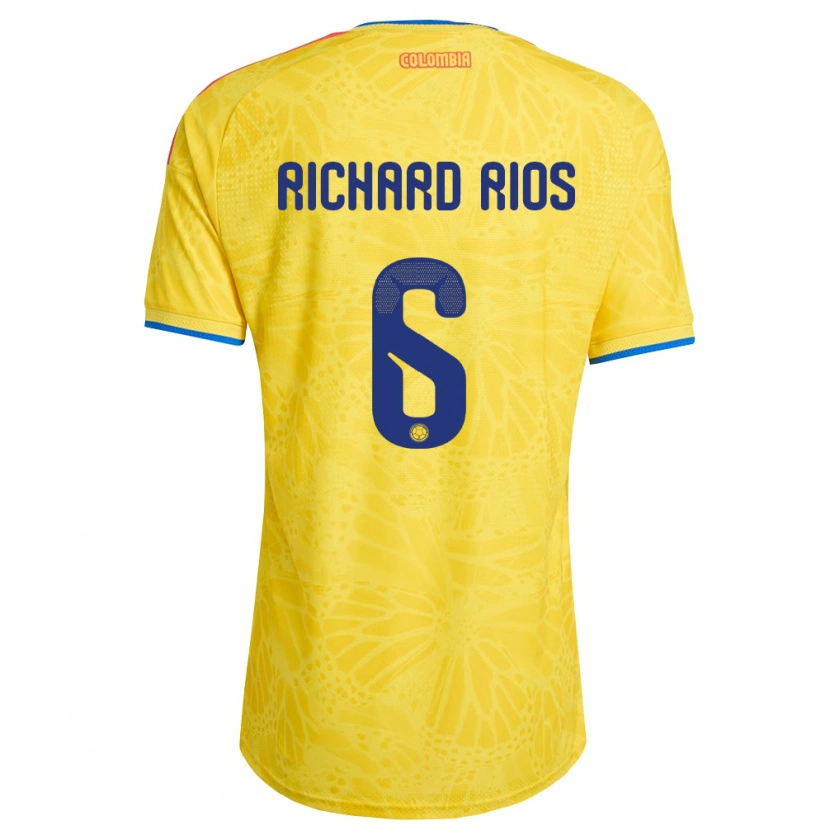 Danxen Män Colombia Richard Ríos #6 Gul Blå Röd Hemmatröja Matchtröjor 26-28 Tröjor T-Tröja