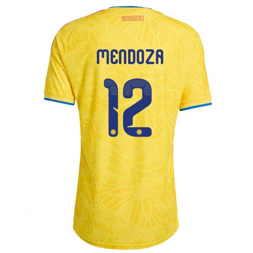 Danxen Män Colombia Jorman Mendoza #12 Gul Blå Röd Hemmatröja Matchtröjor 26-28 Tröjor T-Tröja