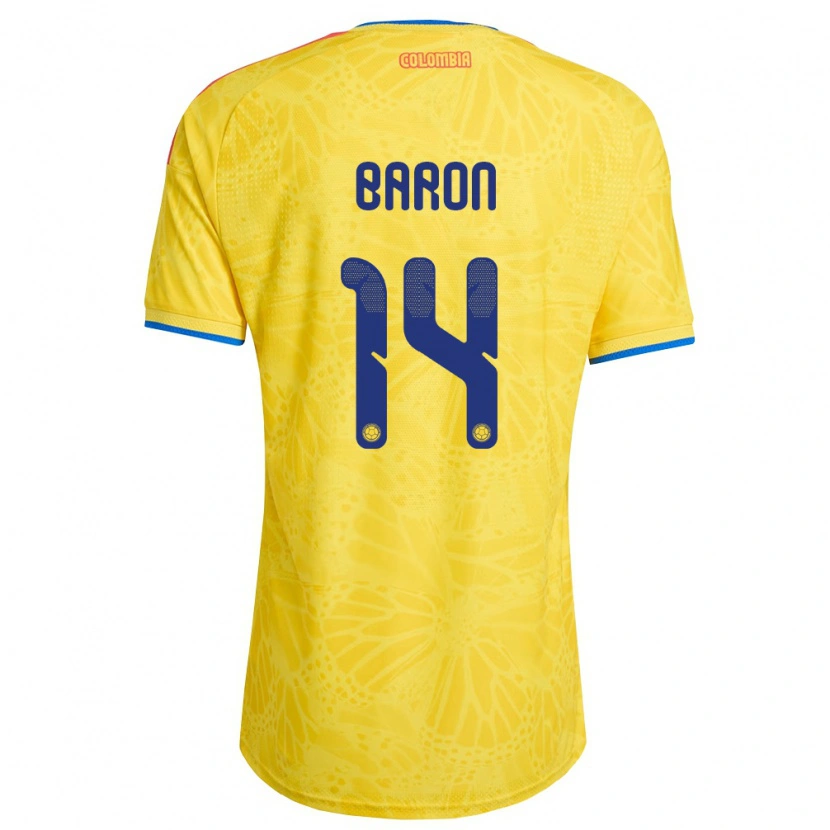 Danxen Män Colombia Ángela Barón #14 Gul Blå Röd Hemmatröja Matchtröjor 26-28 Tröjor T-Tröja
