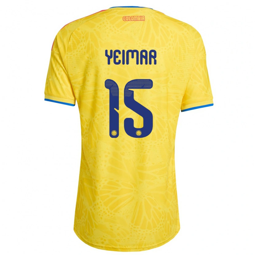 Danxen Män Colombia Yeimar Mosquera #15 Gul Blå Röd Hemmatröja Matchtröjor 26-28 Tröjor T-Tröja