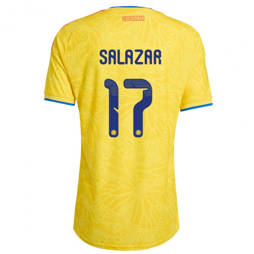 Danxen Män Colombia Andrés Salazar #17 Gul Blå Röd Hemmatröja Matchtröjor 26-28 Tröjor T-Tröja