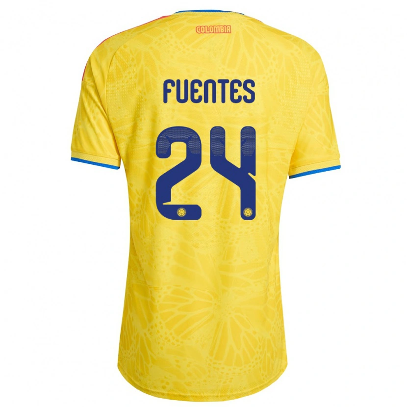 Danxen Män Colombia Gabriel Fuentes #24 Gul Blå Röd Hemmatröja Matchtröjor 26-28 Tröjor T-Tröja