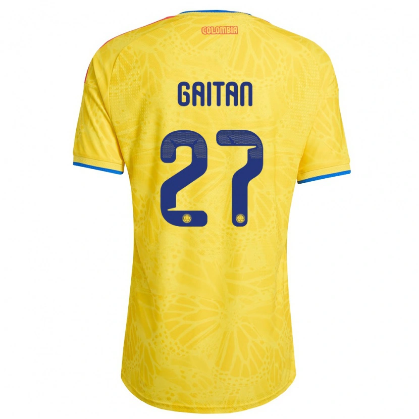 Danxen Män Colombia Natalia Gaitán #27 Gul Blå Röd Hemmatröja Matchtröjor 26-28 Tröjor T-Tröja