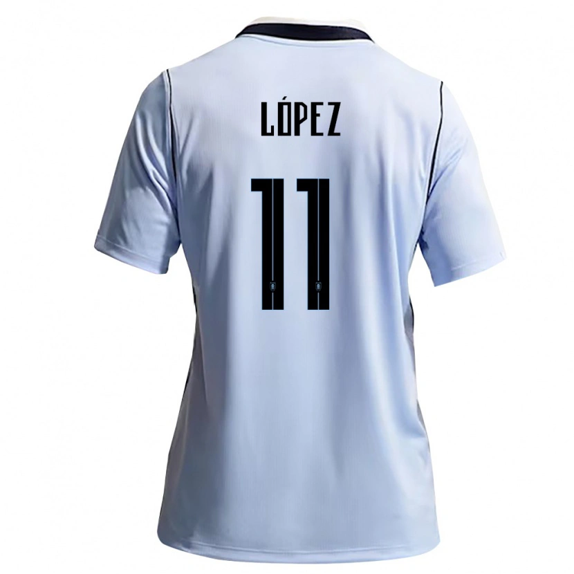 Danxen Män Uruguay Guillermo Lopez #11 Himmelblå Vit Hemmatröja Matchtröjor 26-28 Tröjor T-Tröja