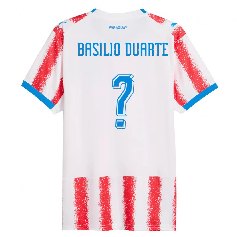 Danxen Män Paraguay Basilio Duarte #0 Vit Röd Blå Hemmatröja Matchtröjor 26-28 Tröjor T-Tröja