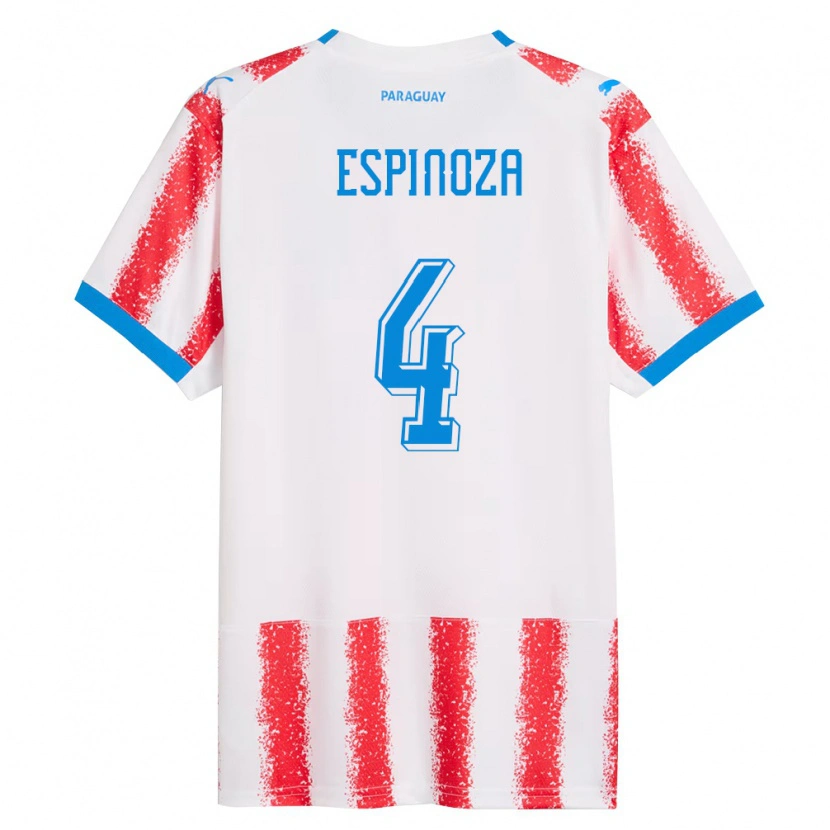 Danxen Män Paraguay Matías Espinoza #4 Vit Röd Blå Hemmatröja Matchtröjor 26-28 Tröjor T-Tröja